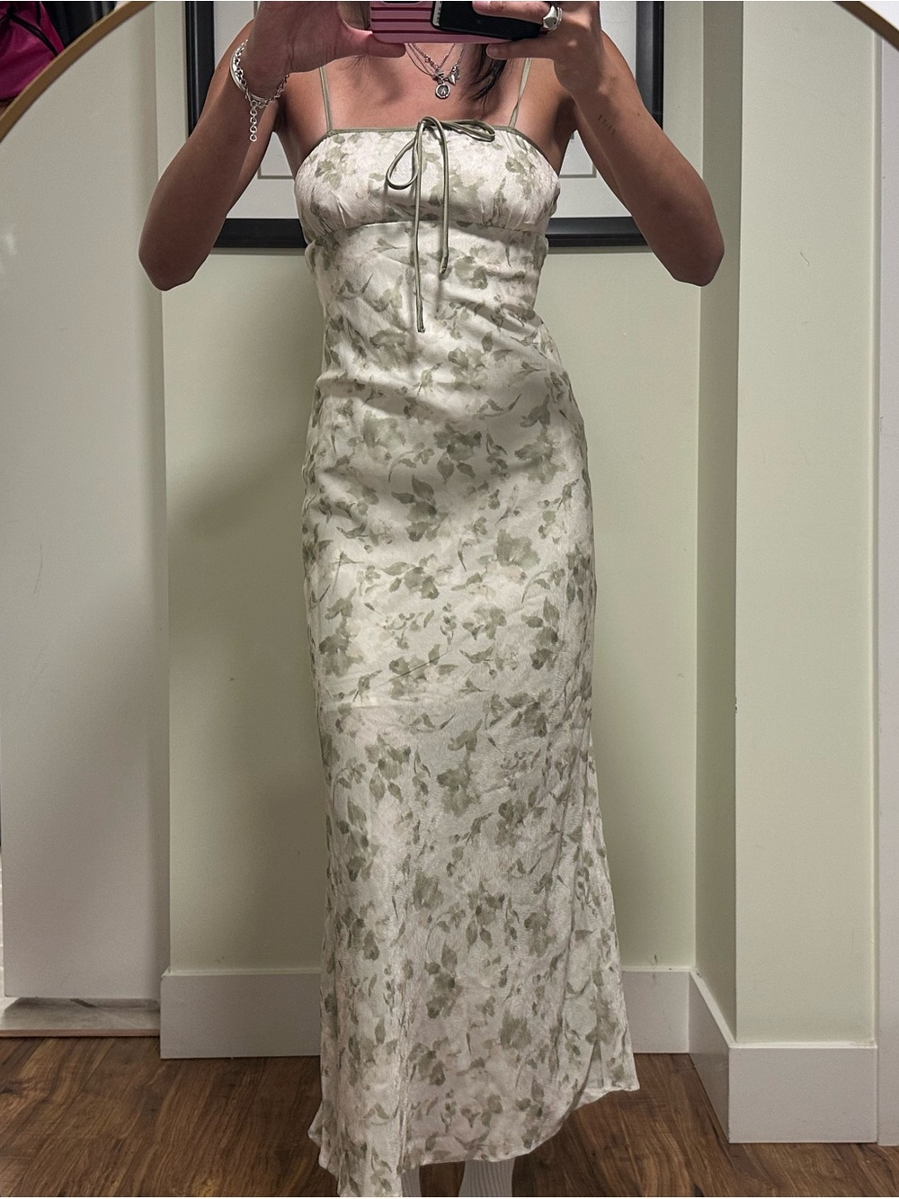 Princess Polly Sage Floral Satin Maxi Slip Dress